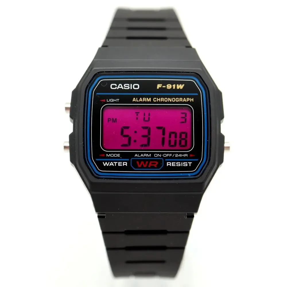 Casio F-91W Custom Mod UPGRADED BACKLIGHT Color Screen Purple Digital Watch